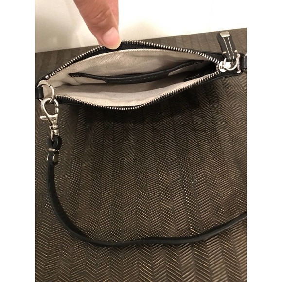 MICHAEL KORS Black Leather Wristlet, Silver Zip, Small Clutch Pouch - Picture 3 of 16